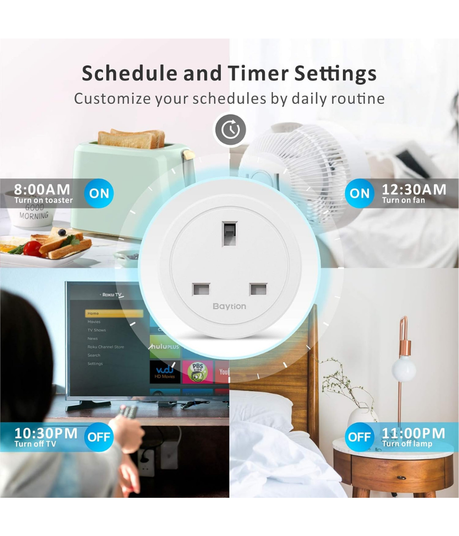 WiFi Smart Plug, Baytion 16A Energy Monitoring WLAN Smart Plug Socket Work with Alexa,Echo, Mini Smart Outlet Remote and Voice Control No Hub Required (White Package)