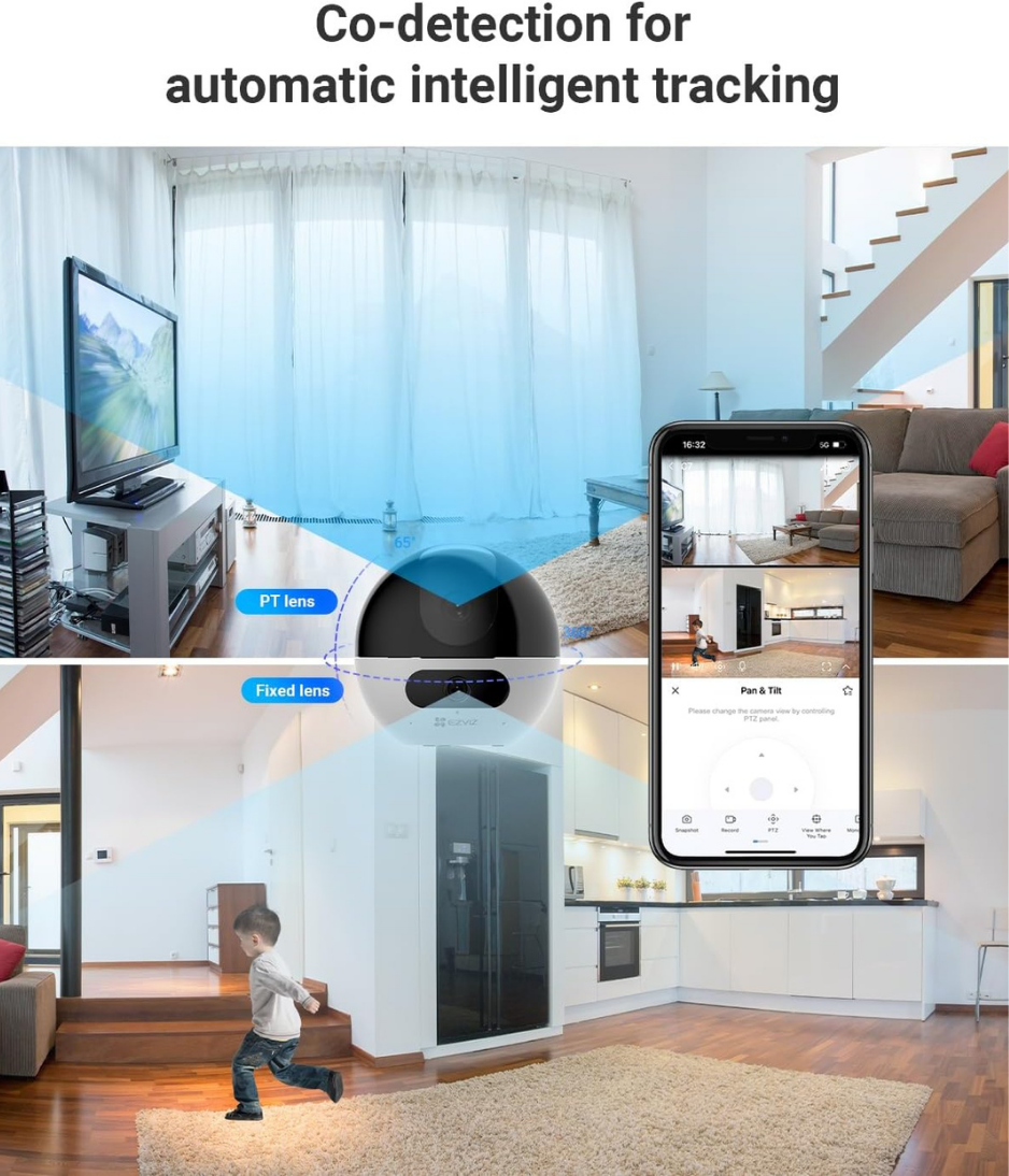 EZVIZ Security Camera C7, 2K+ / 4MP Dual-Lens CCTV Camera for Home, Baby Monitor with 360° View, Night Vision, Human/Pet Detection, Auto Tracking, Two-Way Calling, Patrol Mode, Alexa & Google Control