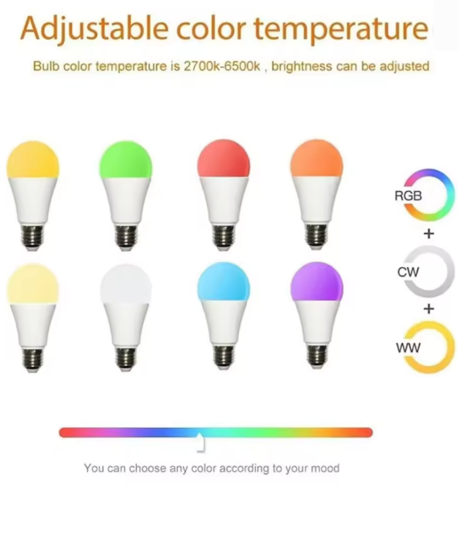 WiFi Smart Light Bulb E27 LED RGB Lamp 15W Work with Alexa/Google Home 85-265V RGB+White Dimmable Timer Function color Bulb