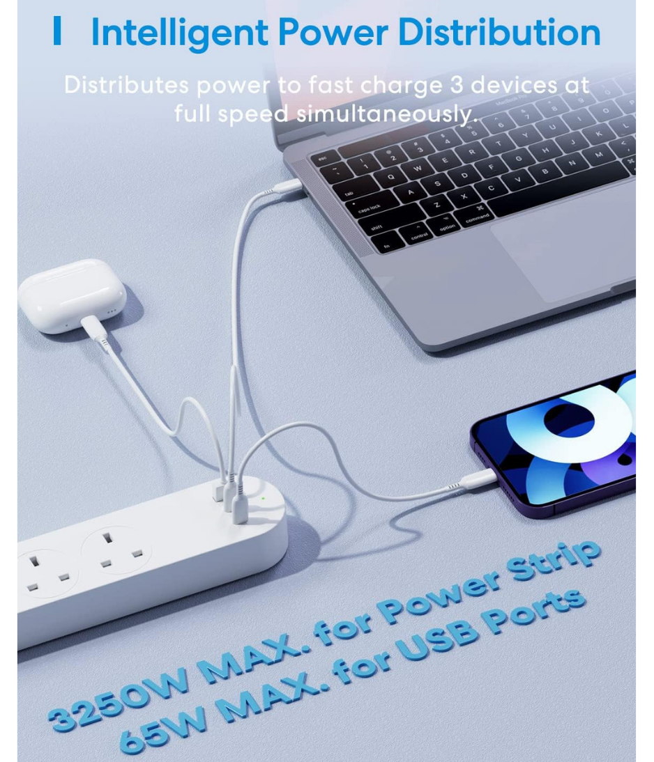 Meross Smart Power Extension, 65W GaN Fast Charger, 4 Outlet + 2 USB C + 1 USB A, WiFi Plug with 2 PD Ports, Support Apple HomeKit, Alexa, Google Home and SmartThings, Voice/Remote Control, 2.4GHz Only