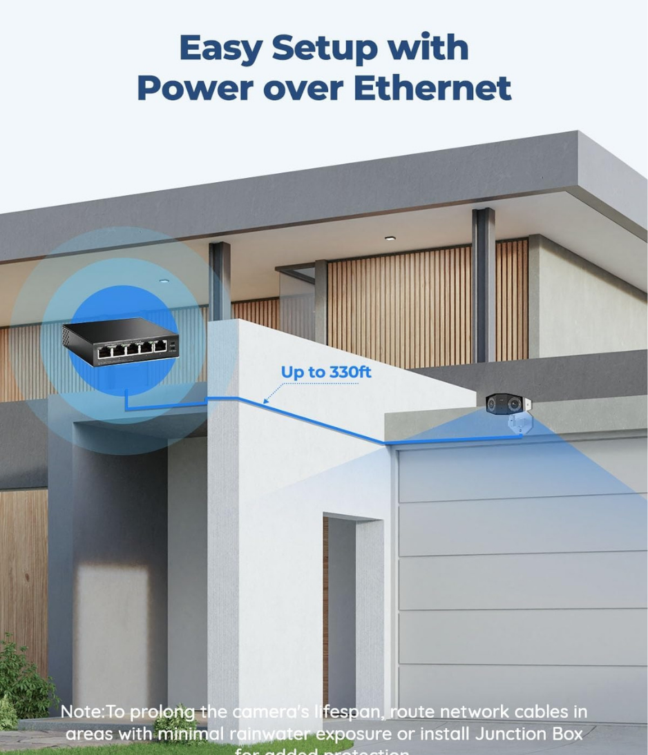 REOLINK 4K PoE Security Camera System, Home Outdoor IP Camera in 180 Degree Viewing Angle, Human/Vehicle/Pet Detection, Color Night Vision, Two Way Talk, Up to 256GB microSD Card, Duo 2 PoE