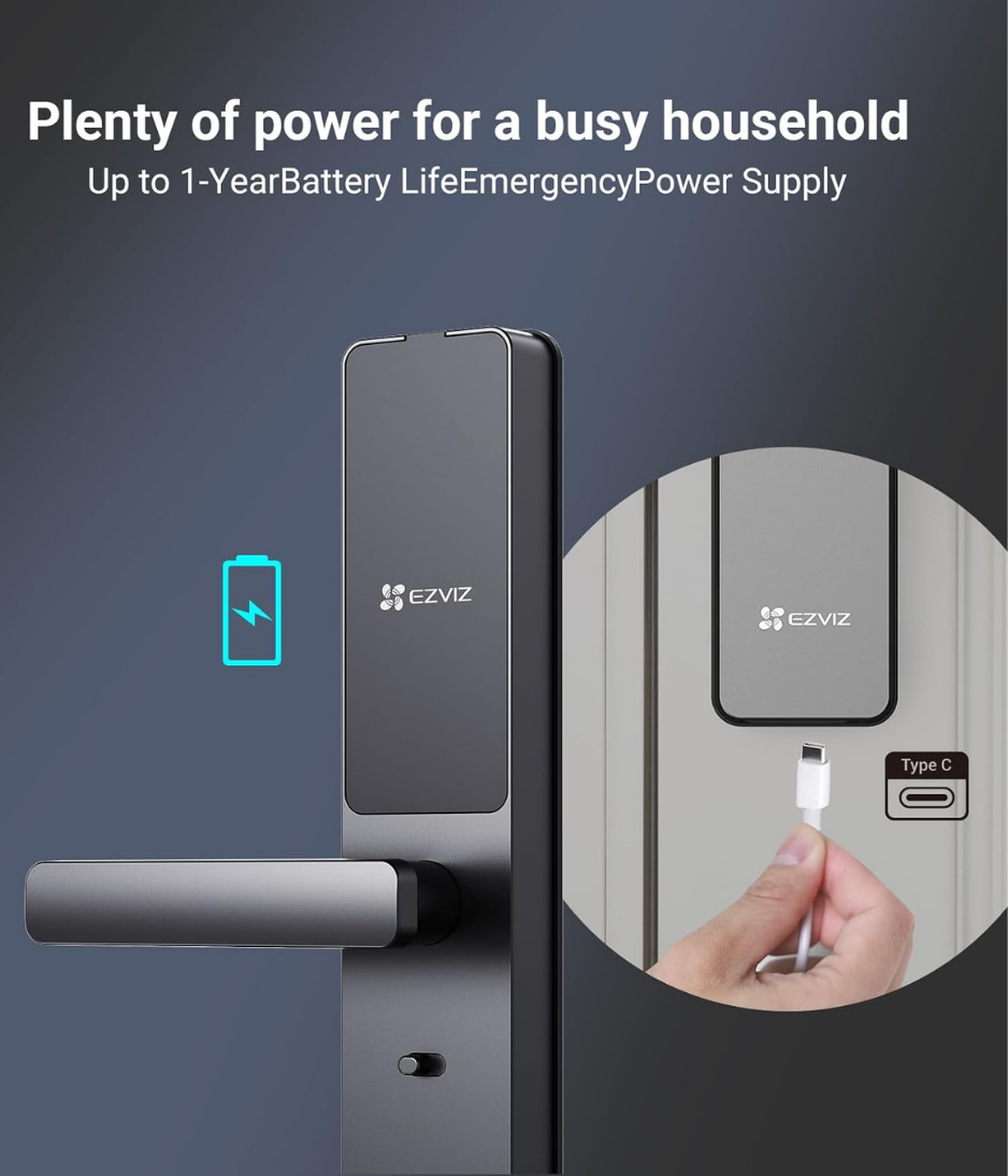 EZVIZ Smart Lock DL05, 7-in-1 Keyless Entry Door Lock, with Fingerprint Access, Multiple Unlock Options, Instant Alerts, Weather-Resistant, Child Safety Privacy Control