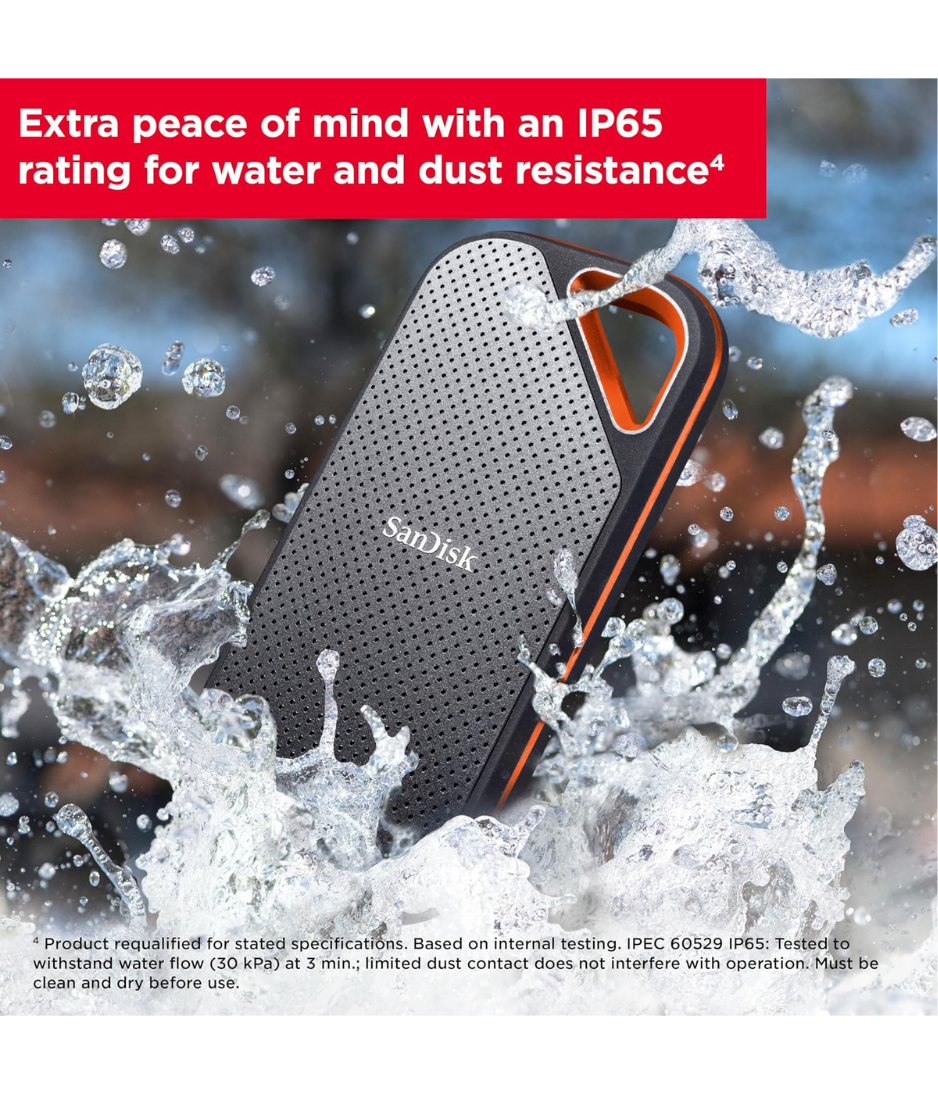SanDisk Extreme Pro 1-4TB Portable NVMe SSD, USB C, up to 2000MB/s, Ruggedised and Water Resistant SDSSDE81 4T00 G25, Blue, Extreme Pro, SDSSDE81 4T00 G25, 4 TB