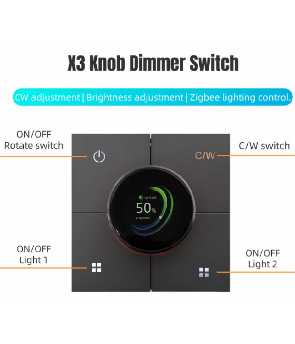 Smart Switch with wheel  X3 Tuya Smart Knob Dimming Switch, Zigbee Dual Relay Version | Timer Switch | Knob Light Dimming | Mobile Phone Control
