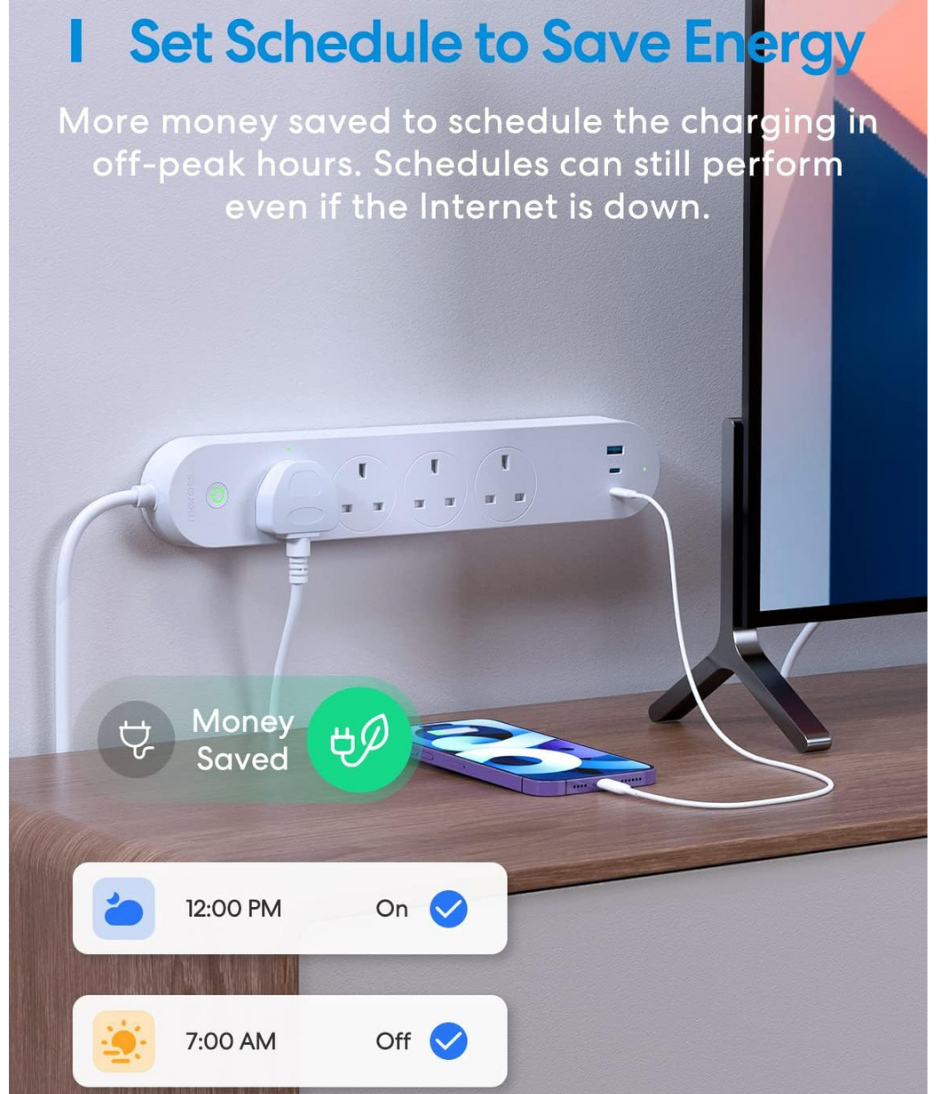 Meross Smart Power Extension, 65W GaN Fast Charger, 4 Outlet + 2 USB C + 1 USB A, WiFi Plug with 2 PD Ports, Support Apple HomeKit, Alexa, Google Home and SmartThings, Voice/Remote Control, 2.4GHz Only