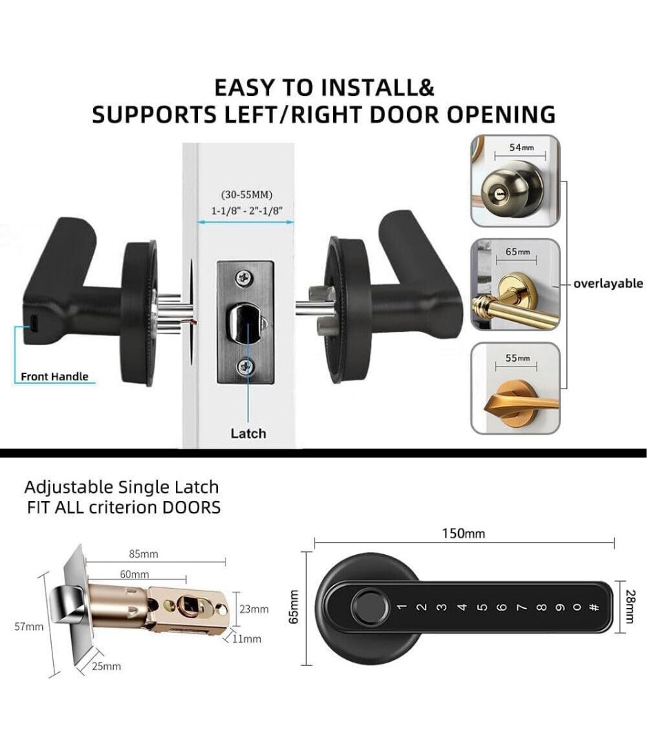 Smart Lock Fingerprint Smart Door Lock with Keypad Handle for Home, Apartment, Office, Front Door, Bedroom, Keyless Entry Door Lock (Tuya APP(Bluetooth Version))