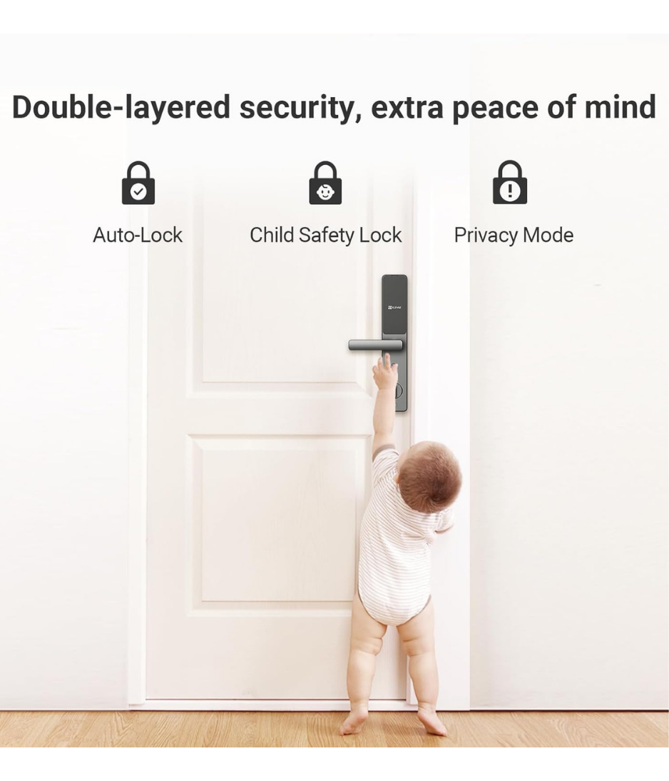 EZVIZ Smart Lock DL05, 7-in-1 Keyless Entry Door Lock, with Fingerprint Access, Multiple Unlock Options, Instant Alerts, Weather-Resistant, Child Safety Privacy Control
