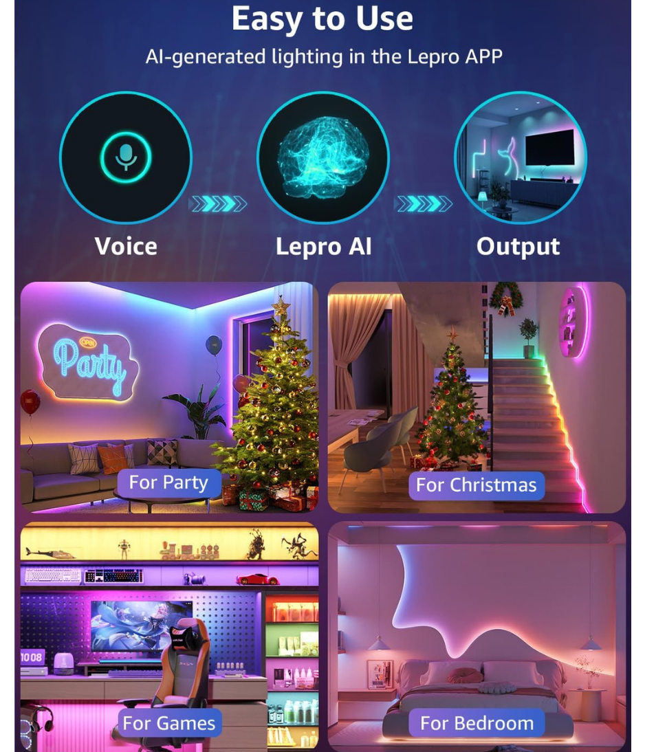 Smart Rainbow LED Strip Light 5M-20M, 30 LEDs/M, Music Sync, Works with Alexa & Google Home, WiFi Bluetooth App Voice Control, AI Lighting Design Assistant, MagicColor LED Lights for Bedroom