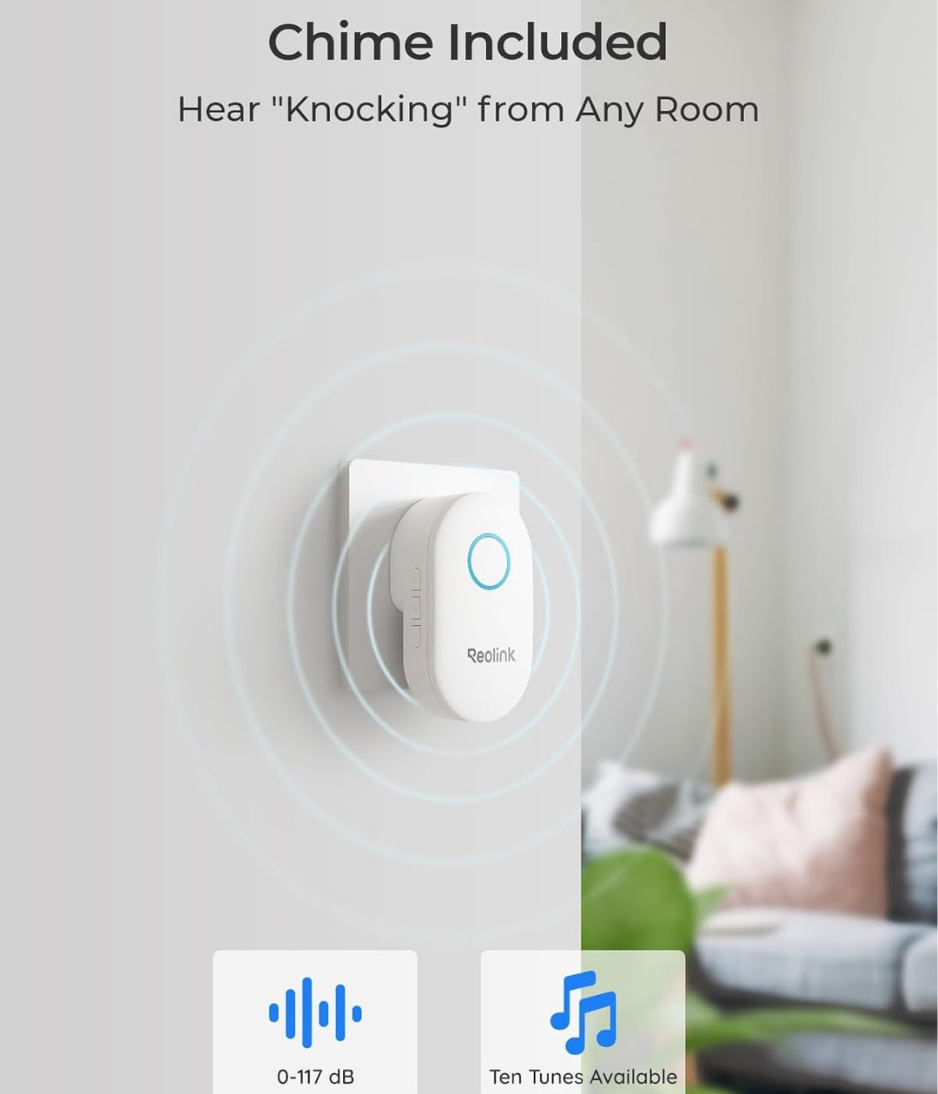 REOLINK Wired Video Doorbell WiFi, 5MP HD Door Bell Camera, 2.4 / 5GHz Wi-Fi Security Cam System, Human Detection, Cloud/microSD Card Storage, FrontDoor, Chime Included