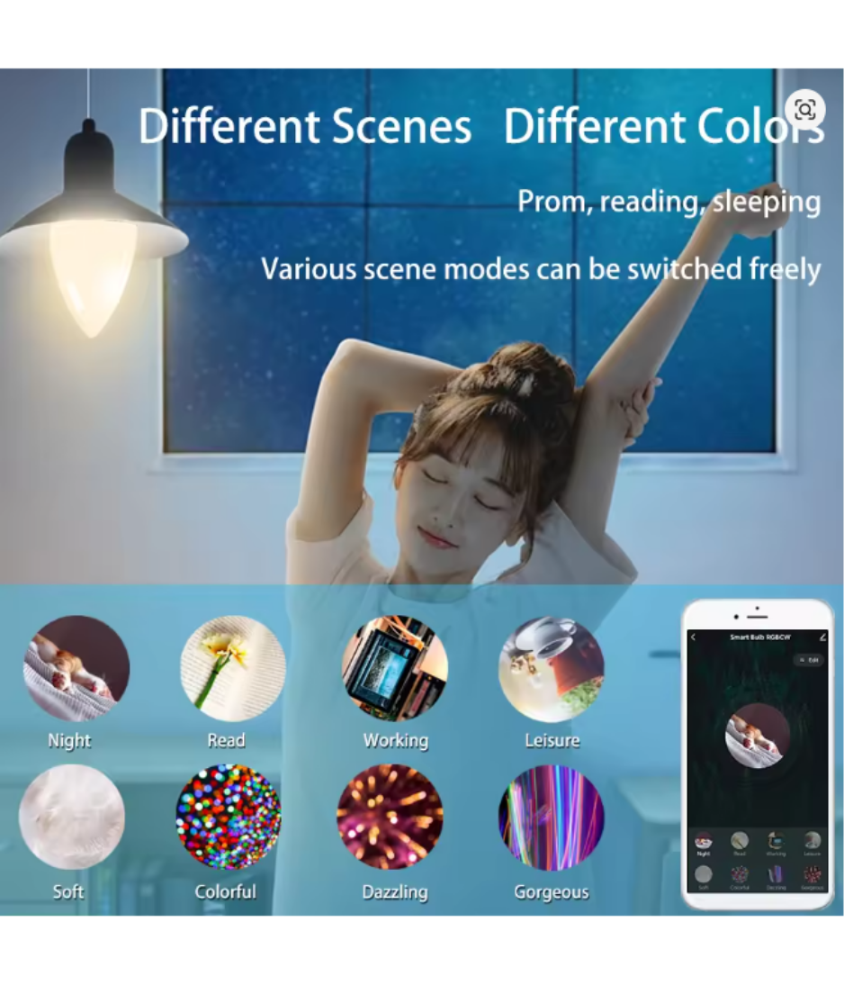 Tuya E14 WiFi Smart Light Bulb 220V 7/9W Brightness Adjustment APP Connection Alexa Google Voice Control RGB Light Bulb
