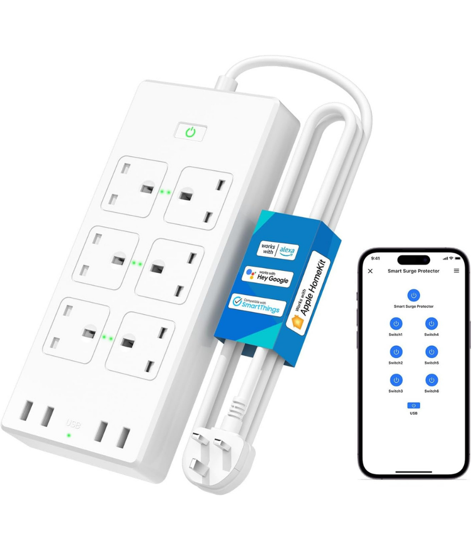 meross WIFI Power Extension, 6 AC Outlets 4 USB Ports Extension Lead, Compatible with Apple Homekit SmartThings Alexa Google Home, Voice/Remote Control Surge Protector with USB, 2.4GHz, 6ft Cord Long