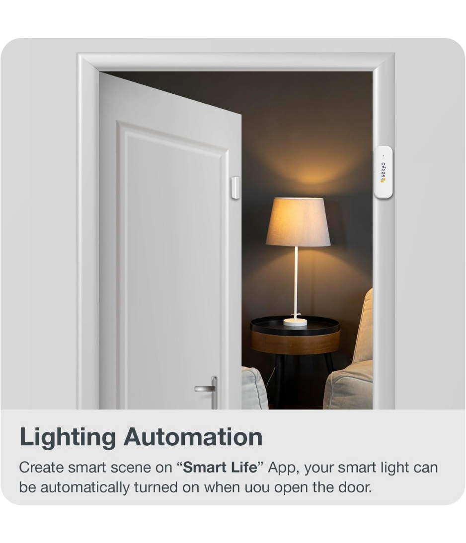 sekyo Smart WiFi Door Sensor Home| No Hub Required| App Alert, Works with Tuya Smart Life Devices, Compatible with Alexa, Google Home, Siri| Smart WiFi Door Sensor for Home/Office (Phone Alert)