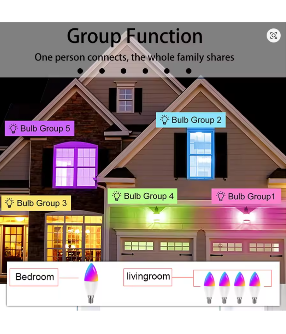 Tuya E14 WiFi Smart Light Bulb 220V 7/9W Brightness Adjustment APP Connection Alexa Google Voice Control RGB Light Bulb