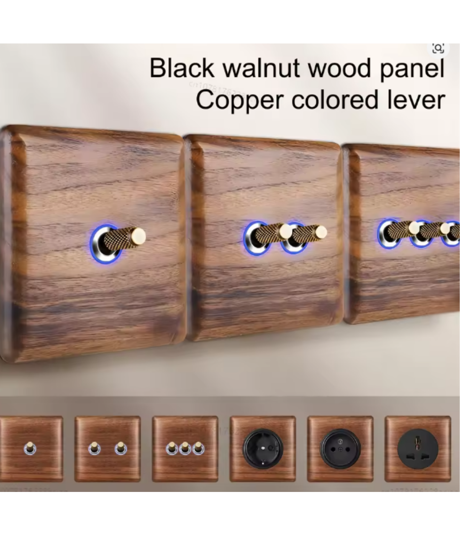 Wood Wall Switch Panel Led, Socket, Toggle Light Switch, Net Socket, Fan Switch, Dimmer Switch Knob