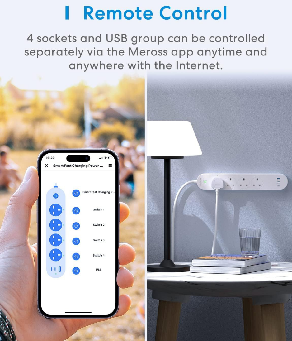 Meross Smart Power Extension, 65W GaN Fast Charger, 4 Outlet + 2 USB C + 1 USB A, WiFi Plug with 2 PD Ports, Support Apple HomeKit, Alexa, Google Home and SmartThings, Voice/Remote Control, 2.4GHz Only