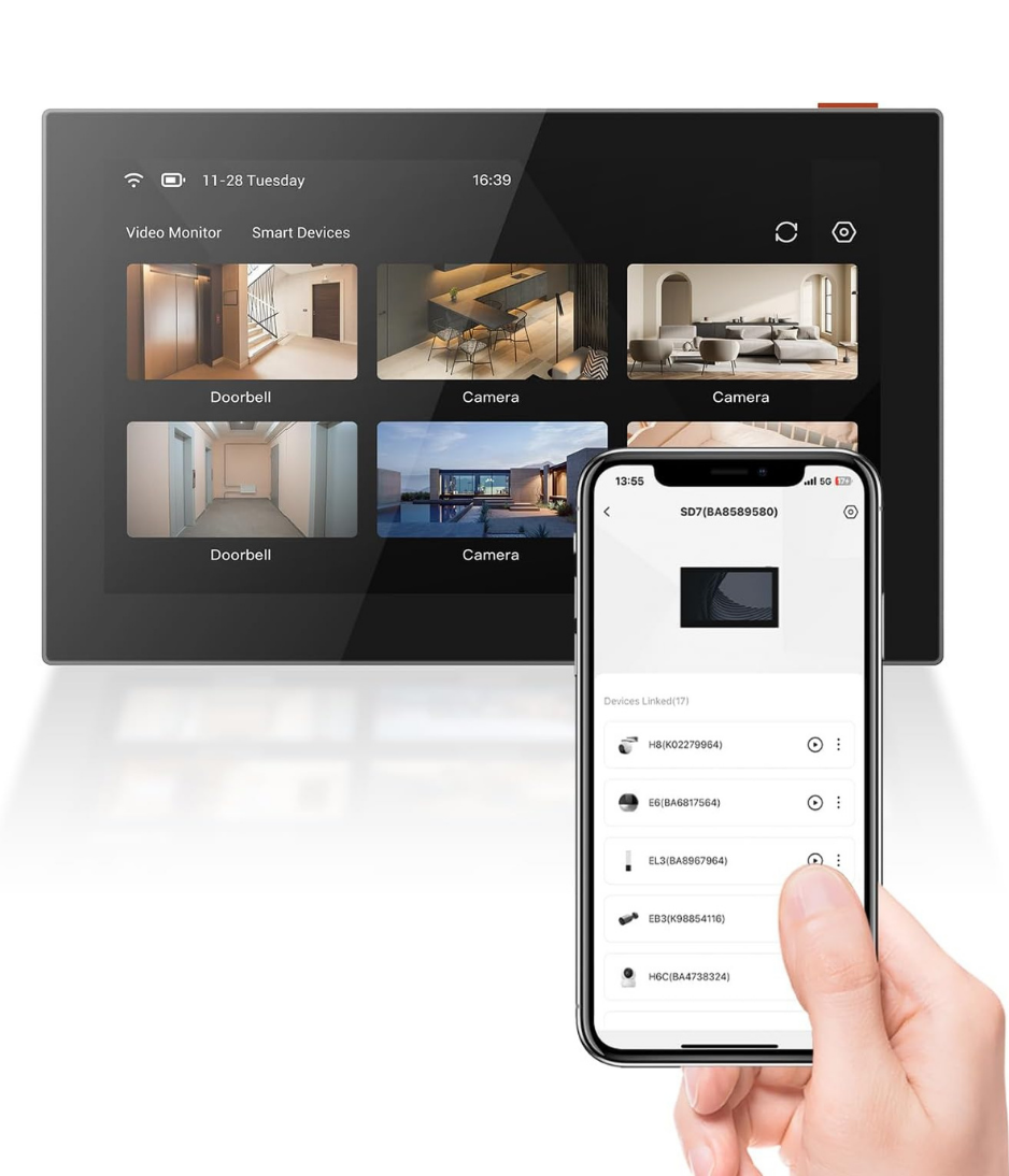 EZVIZ 7'' Wireless Security Monitor with Smart Touch Screen for Home System, 4600mAh Battery, 2.4GHz Wi-Fi, Two-Way Audio, Remote Control with APP, SD7