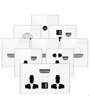 White Tempered Glass Wall Switch Panel Led, Socket, Toggle Light Switch,  Net Socket, Fan Switch, Dimmer Switch Knob