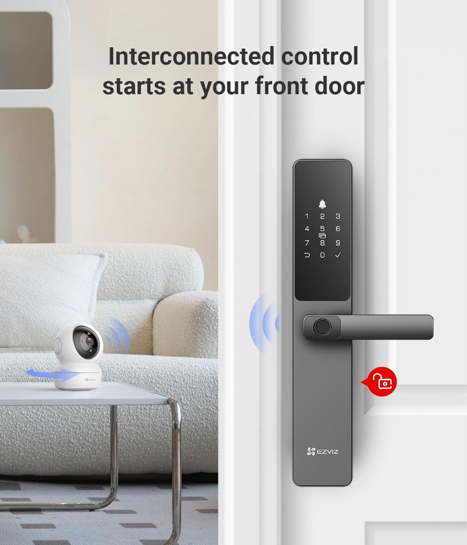 EZVIZ Smart Lock DL05, 7-in-1 Keyless Entry Door Lock, with Fingerprint Access, Multiple Unlock Options, Instant Alerts, Weather-Resistant, Child Safety Privacy Control