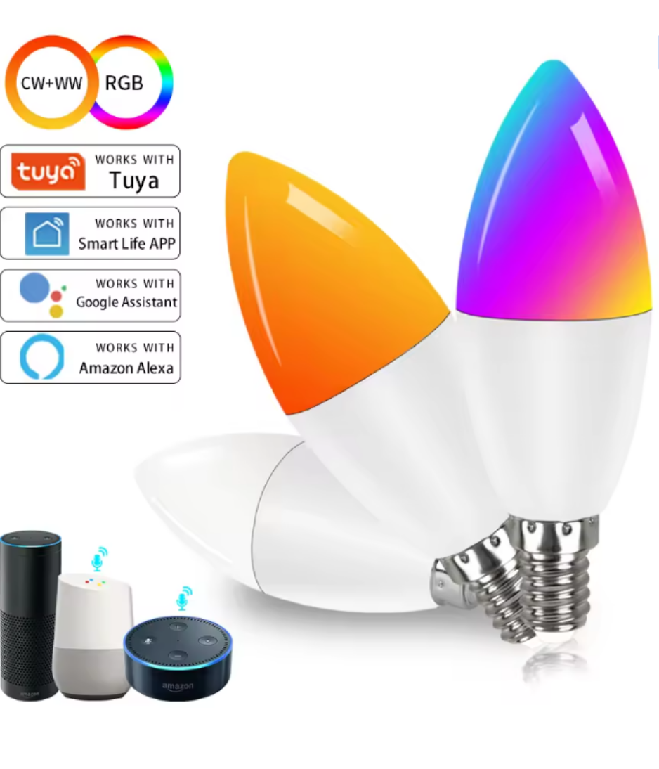 Tuya E14 WiFi Smart Light Bulb 220V 7/9W Brightness Adjustment APP Connection Alexa Google Voice Control RGB Light Bulb