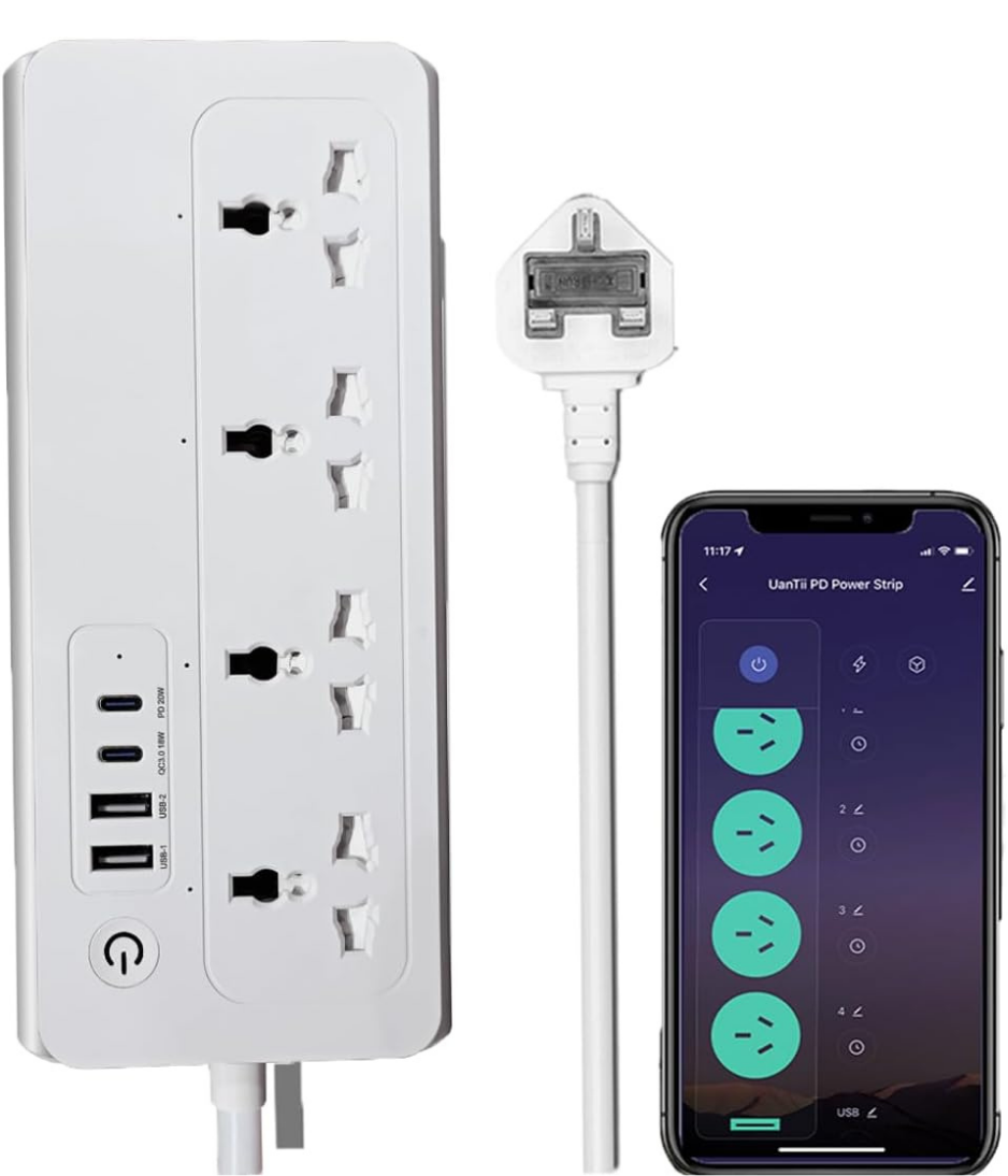 UanTii Tuya WiFi Smart Power Extension Surge Protector Smart Universal Power Extension with Type C Port,Timing Schedule App Remote Control Works with Alexa and Google Home