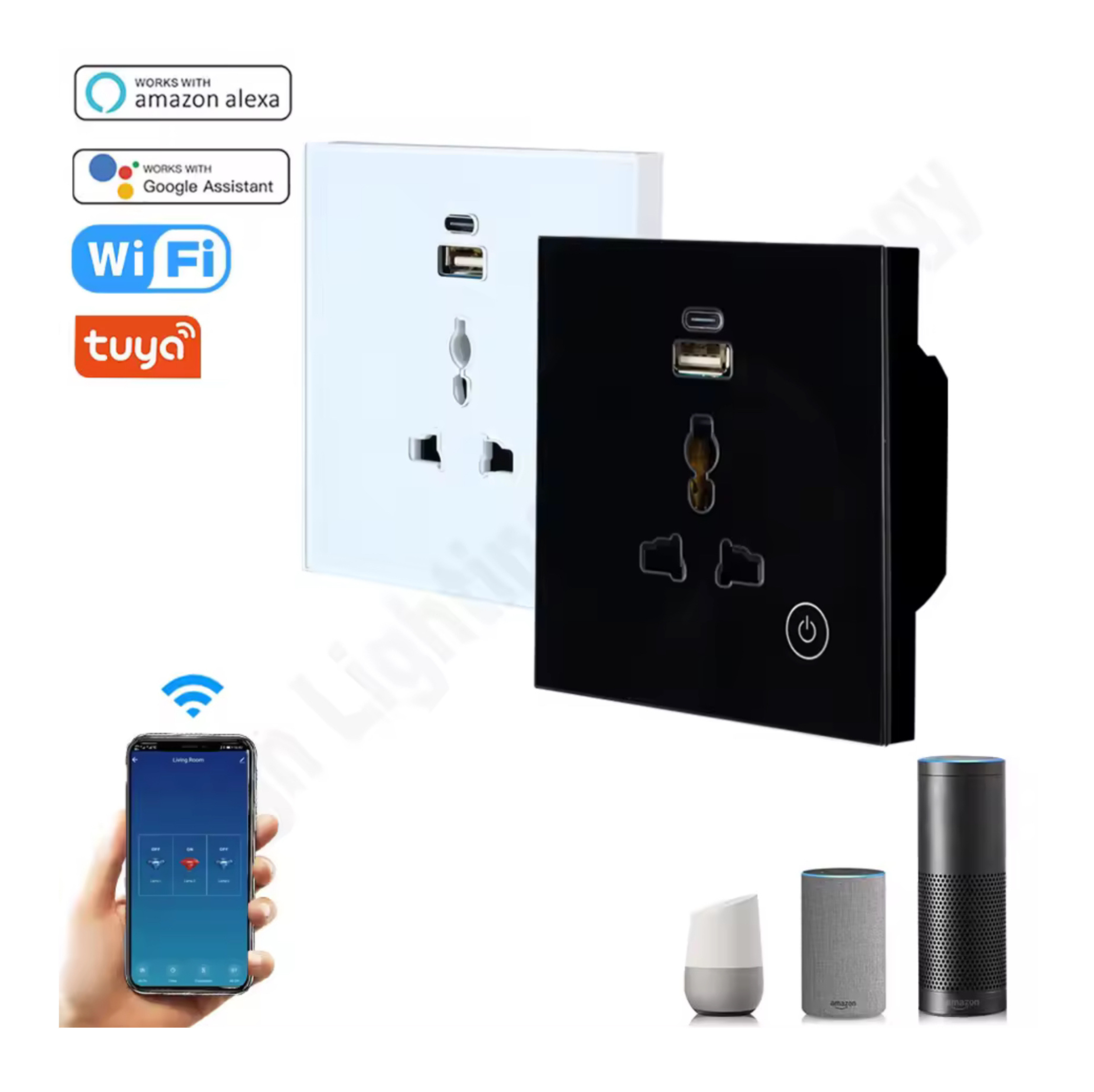 Smart Wall Socket with USB and Type C, 13A Single