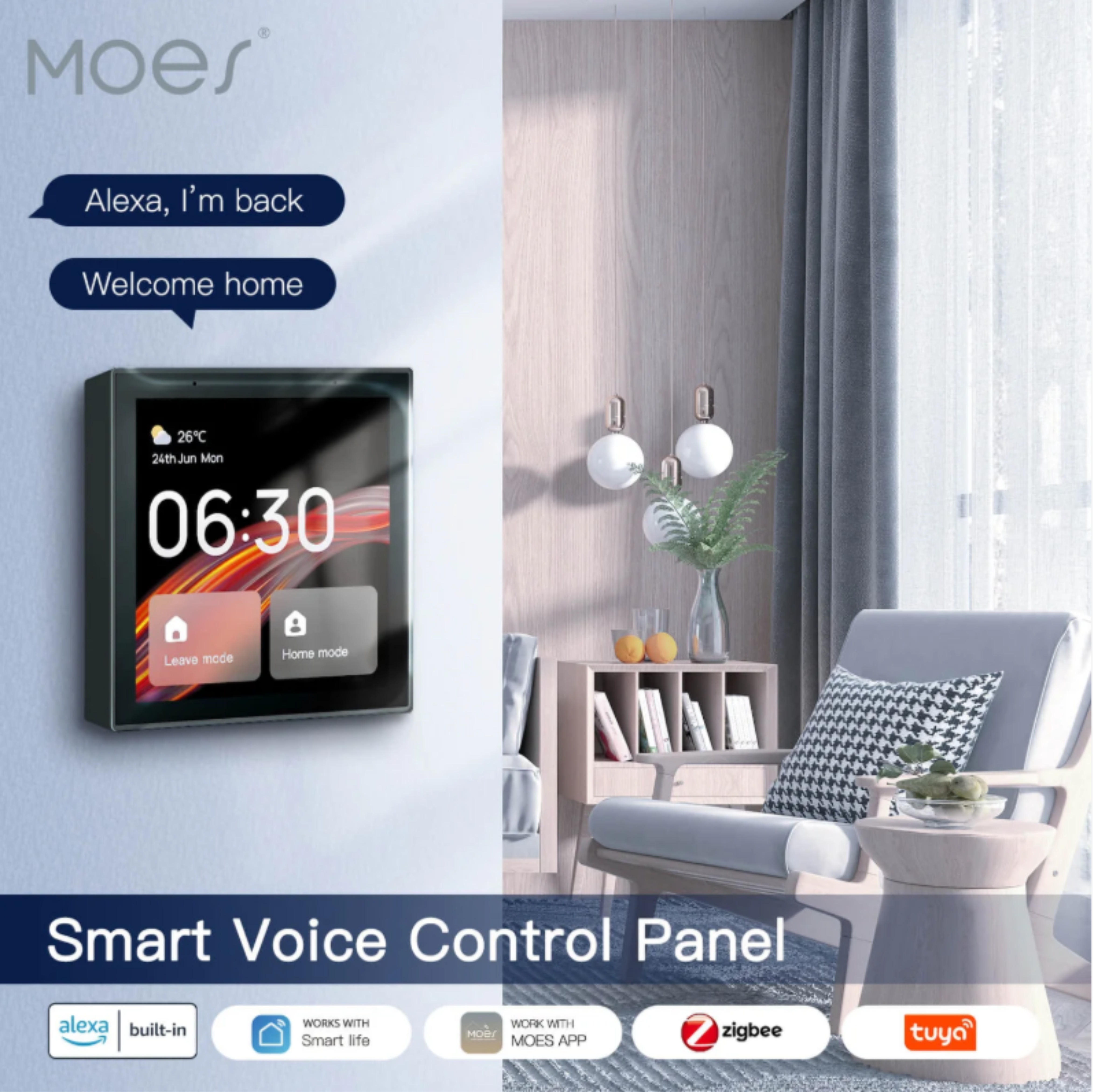 MOES Tuya Wifi Smart Touch Screen Center Control Panel with Voice Control Alexa Built-in ZigBee Gateway Built-in