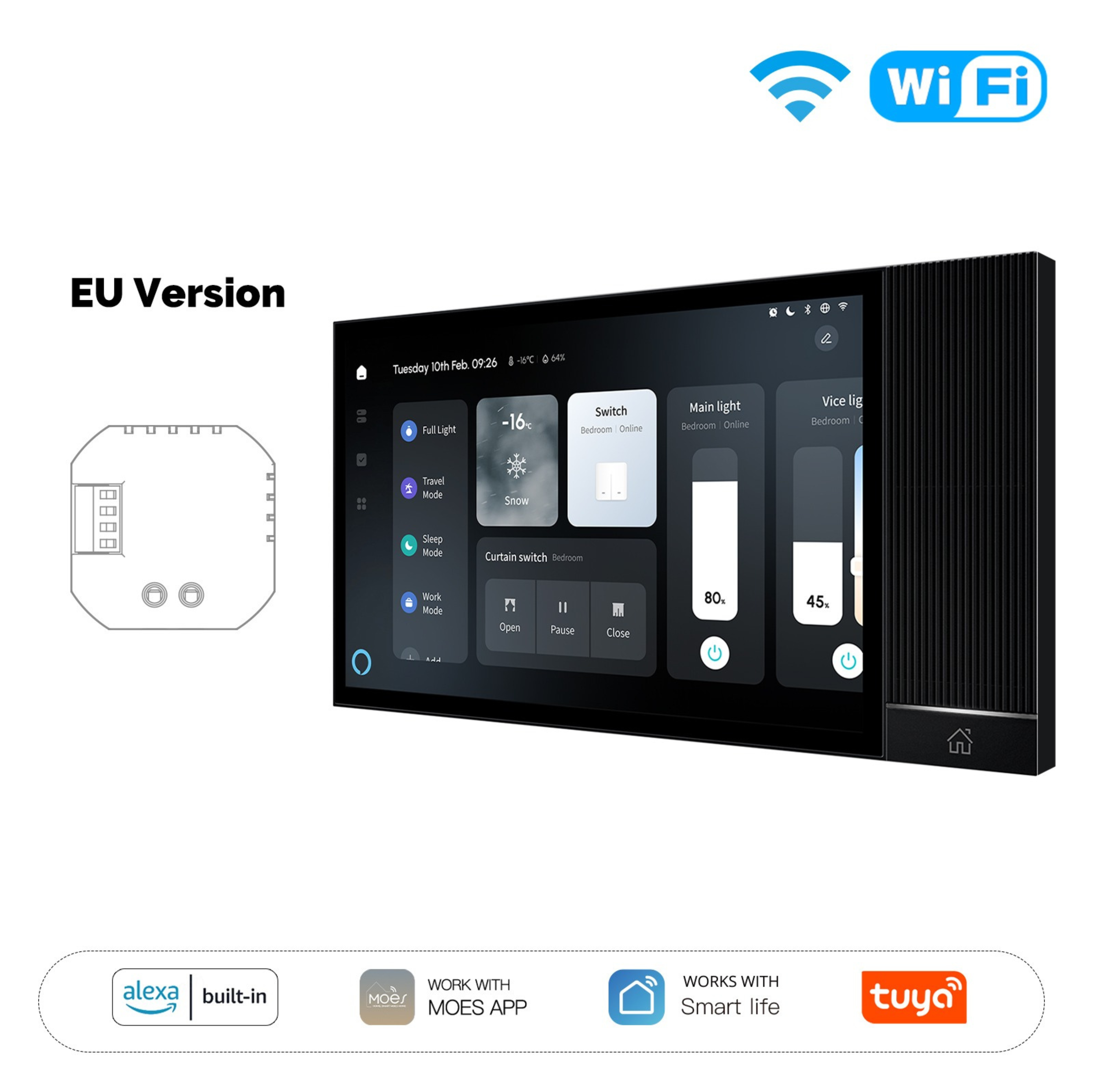 MOES 8 inch tuya smart home central panel touch screen tuya smart switch panel alexa with background music amplifier