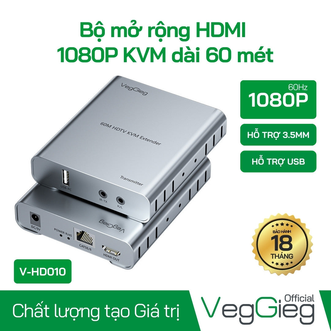 60 Meter HDMI 1080P KVM Extender - USB & Audio Support - V-HD010