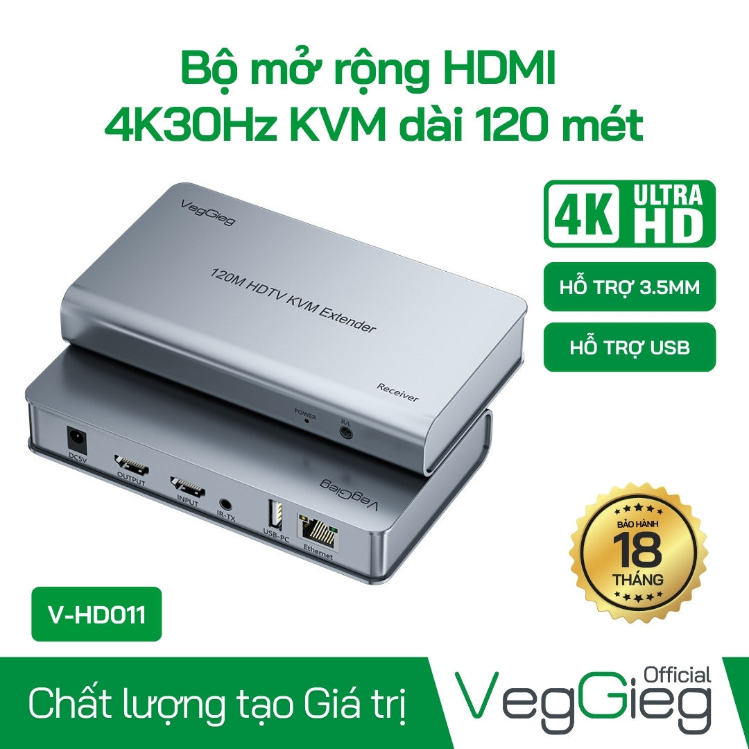120 Meter 4K HDMI KVM Extender - USB & Audio Support - V-HD011