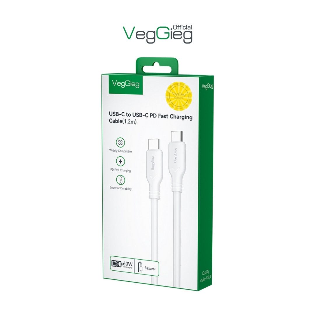 VegGieg USB-C to C 60W white fast charging data cable - V-M001C