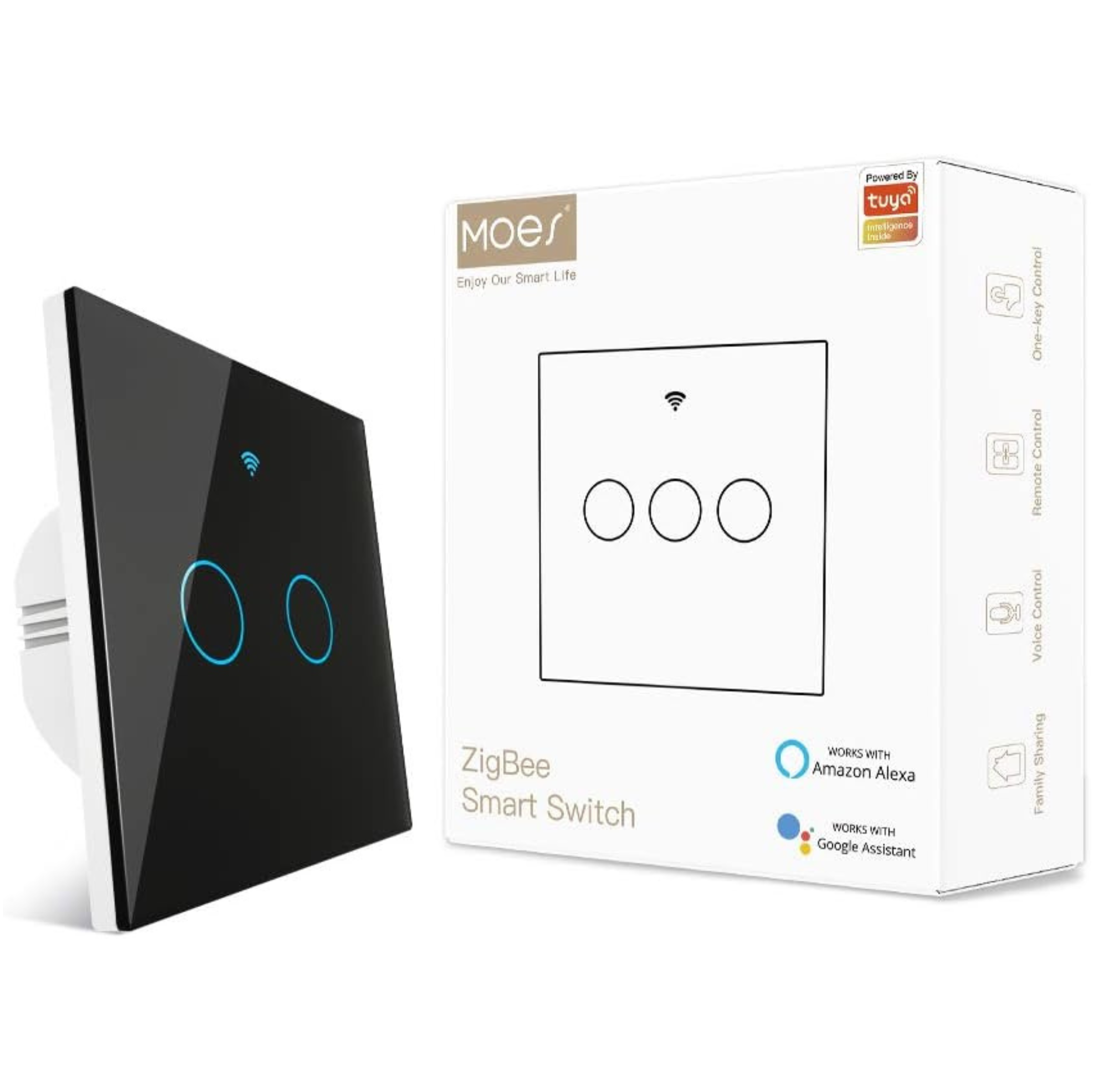 MOES Tuya ZigBee 1/2/3 Gang Smart Touch Switch, Neutral Wire Optional No Capacitor Needed