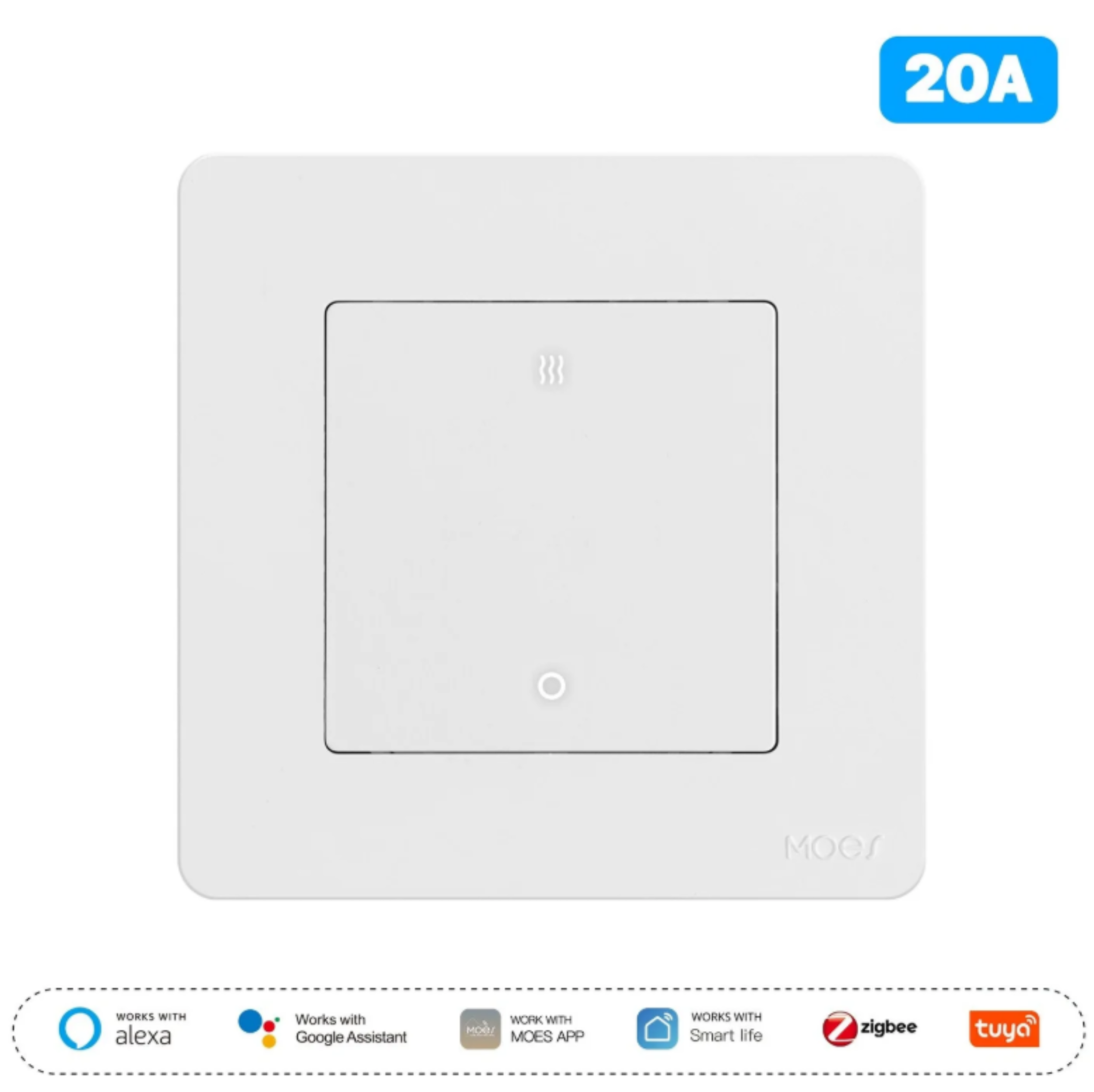 MOES Star Ring ZigBee Smart Double Pole Heater/AC Switch 20A High Load With Electricity Monitor EU Standard