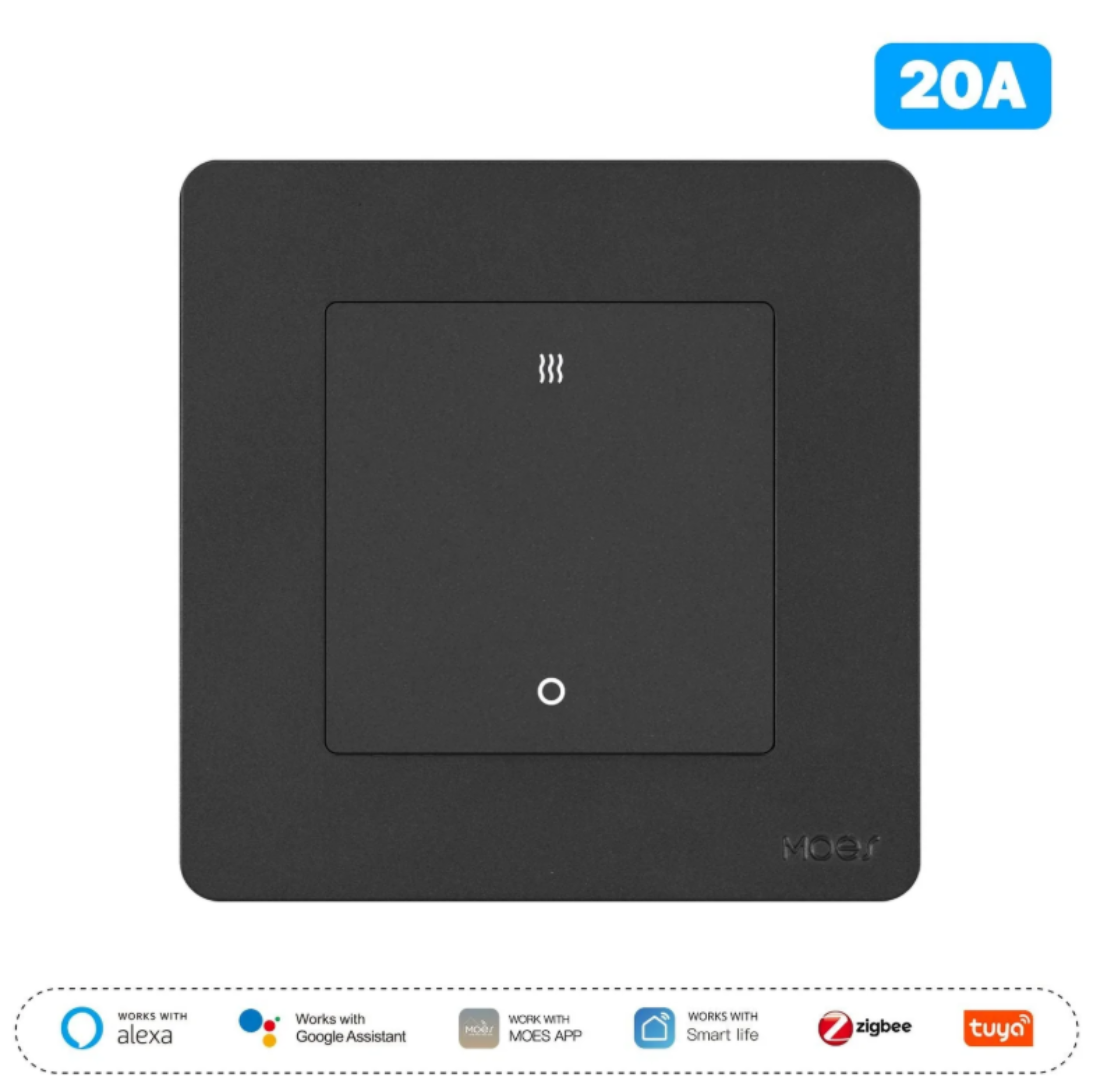 MOES Star Ring ZigBee Smart Double Pole Heater/AC Switch 20A High Load With Electricity Monitor EU Standard