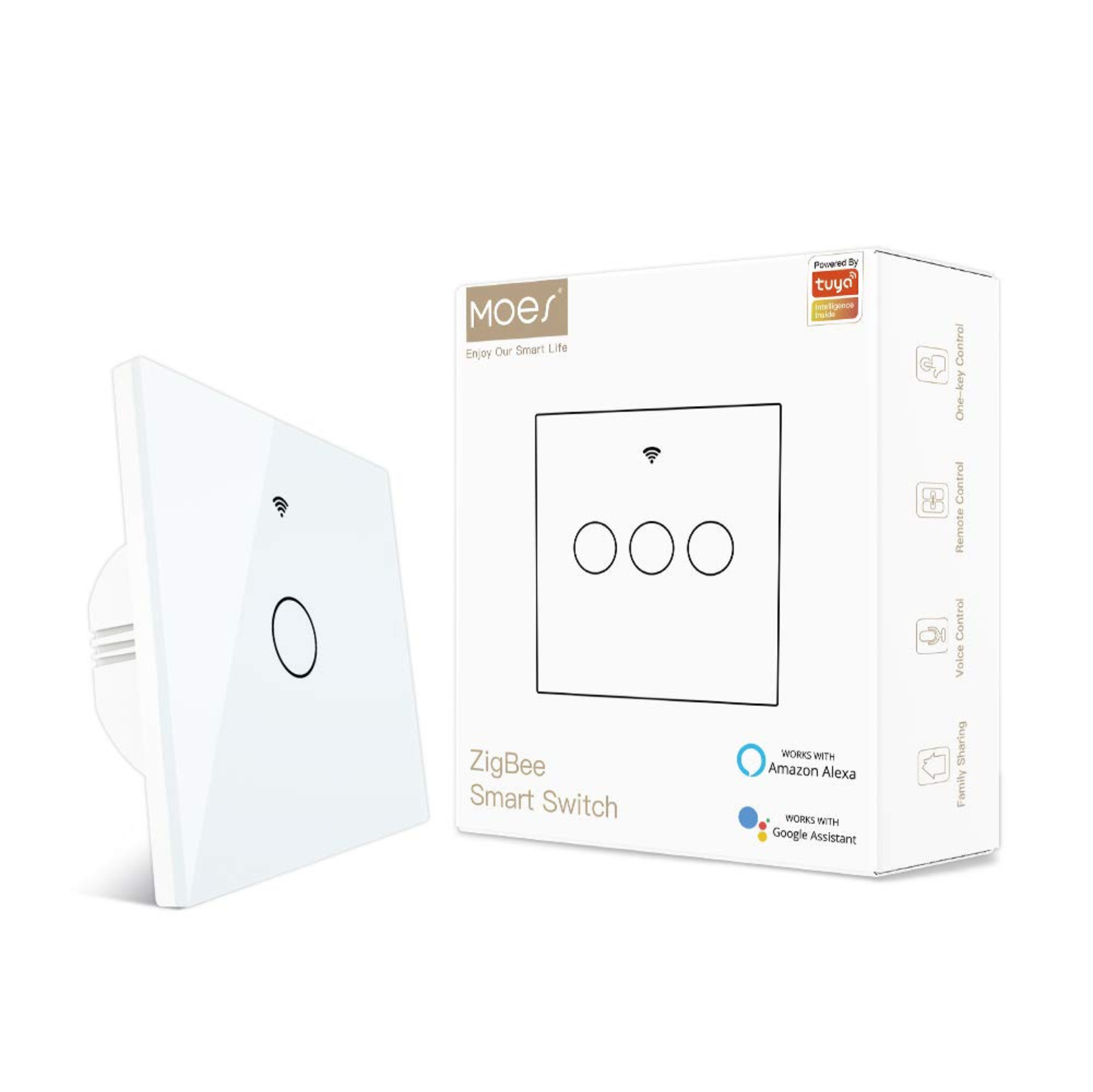 MOES Tuya ZigBee 1/2/3 Gang Smart Touch Switch, Neutral Wire Optional No Capacitor Needed
